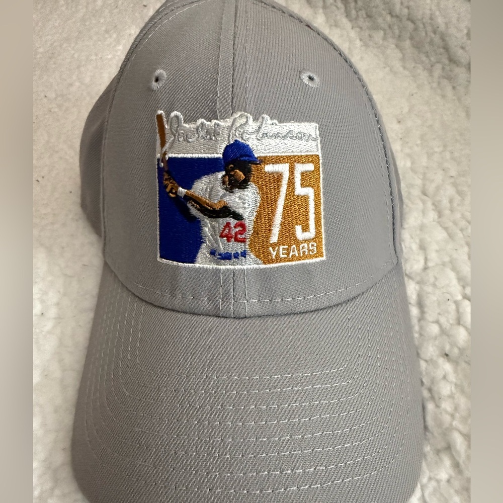 ⭐️ 3/$20 Gray Baseball Cap w/ Embroidered Design 75 years Jackie Robinson